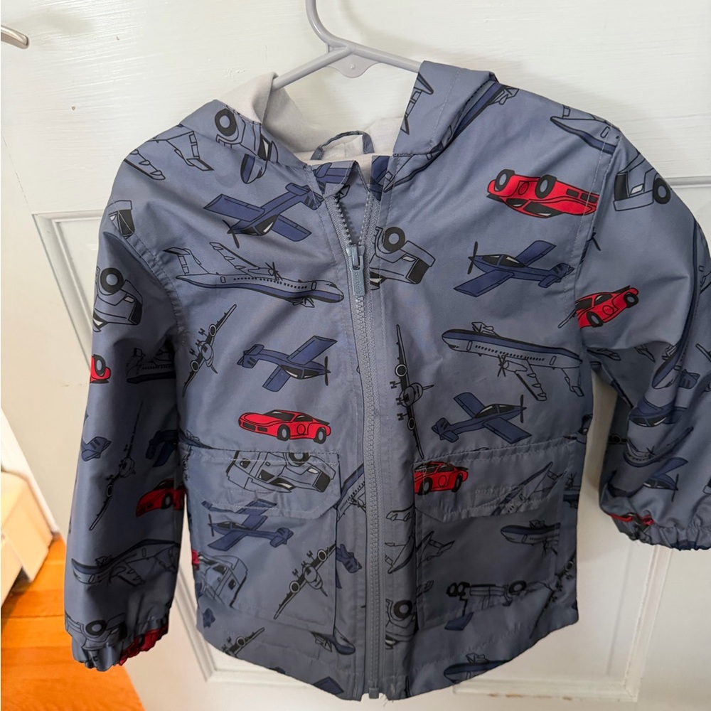 Carter's Grayish Blue Raincoat with Airplane and Car Design 3T